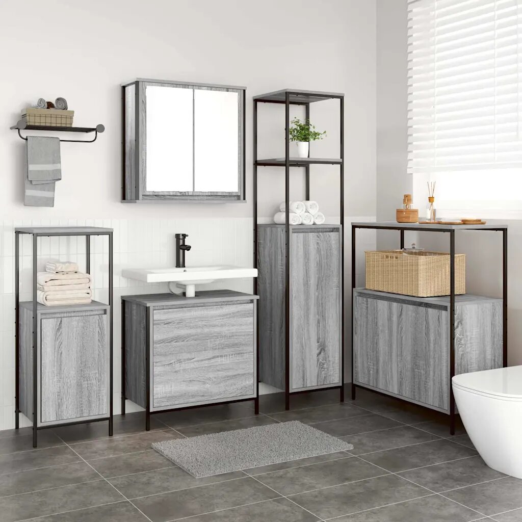 vidaXL Комплект мебели за баня 5 бр. Сив 36 x 35 x 165 см