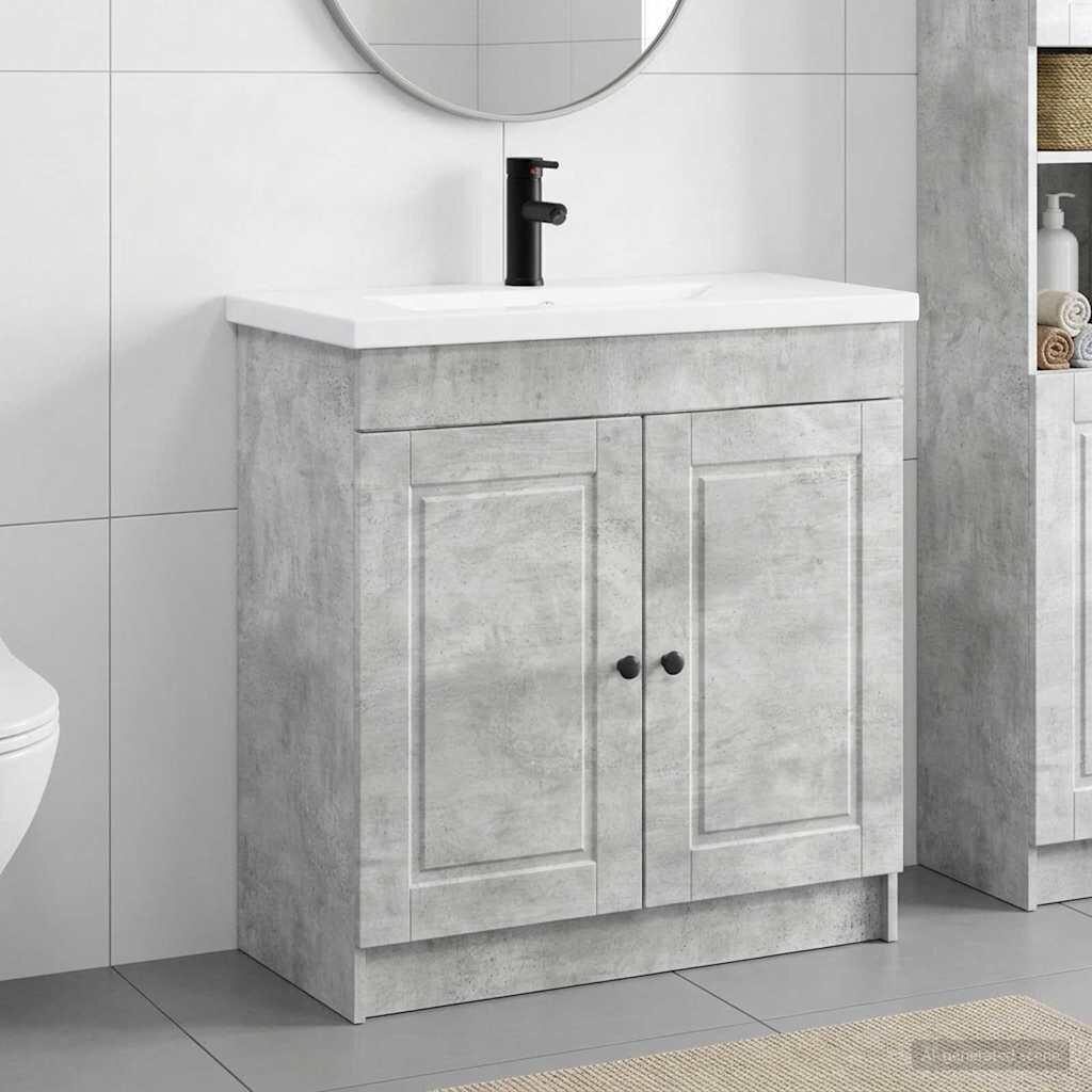 vidaXL Комплект мебели за баня Бетонно сиво 56 x 375 x 81 см