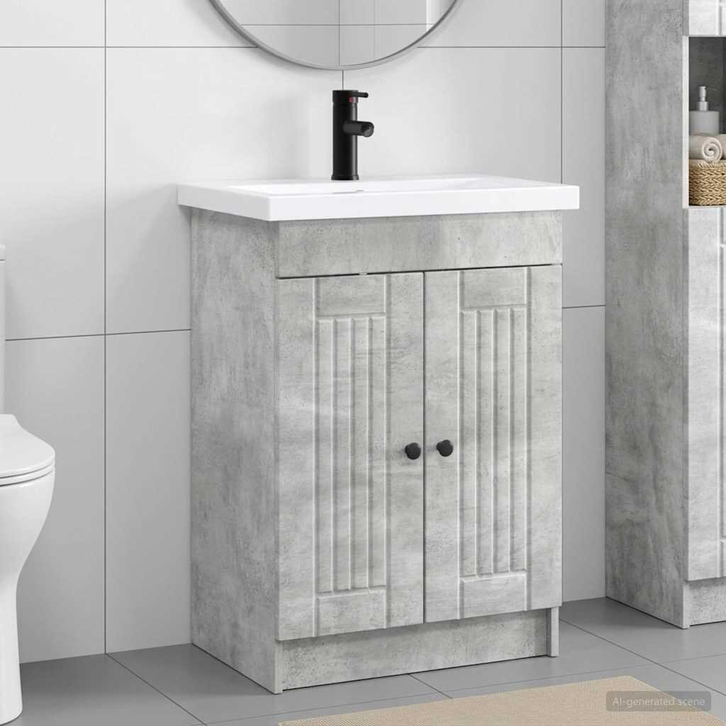 vidaXL Комплект мебели за баня Бетонно сиво 56 x 375 x 81 см