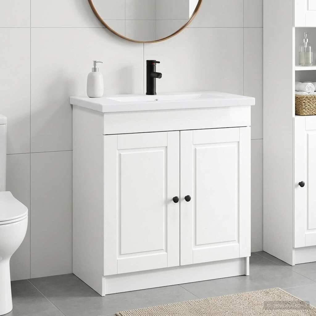 vidaXL Комплект мебели за баня Бял гланц 56 x 375 x 81 см