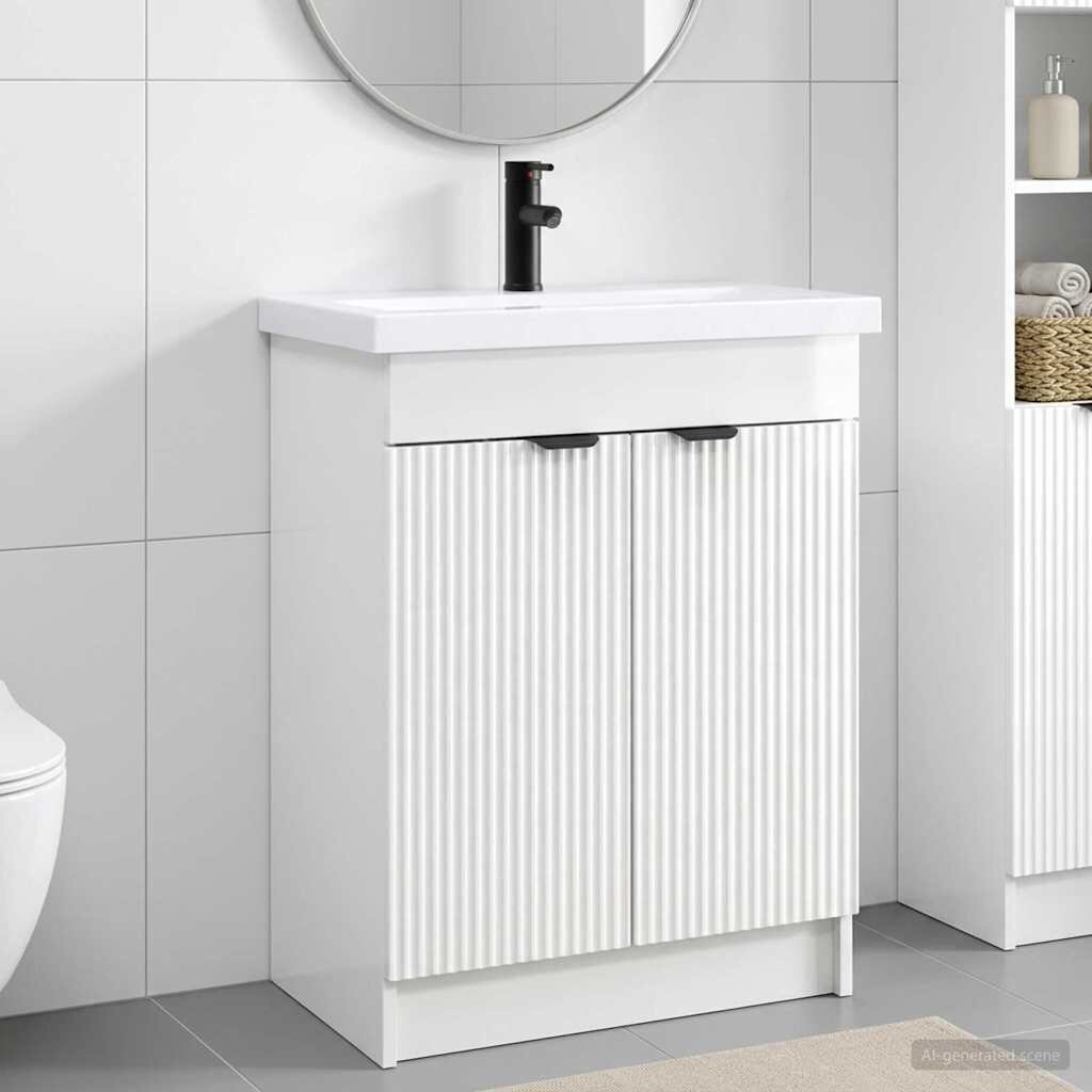 vidaXL Комплект мебели за баня Бял гланц 56 x 375 x 81 см