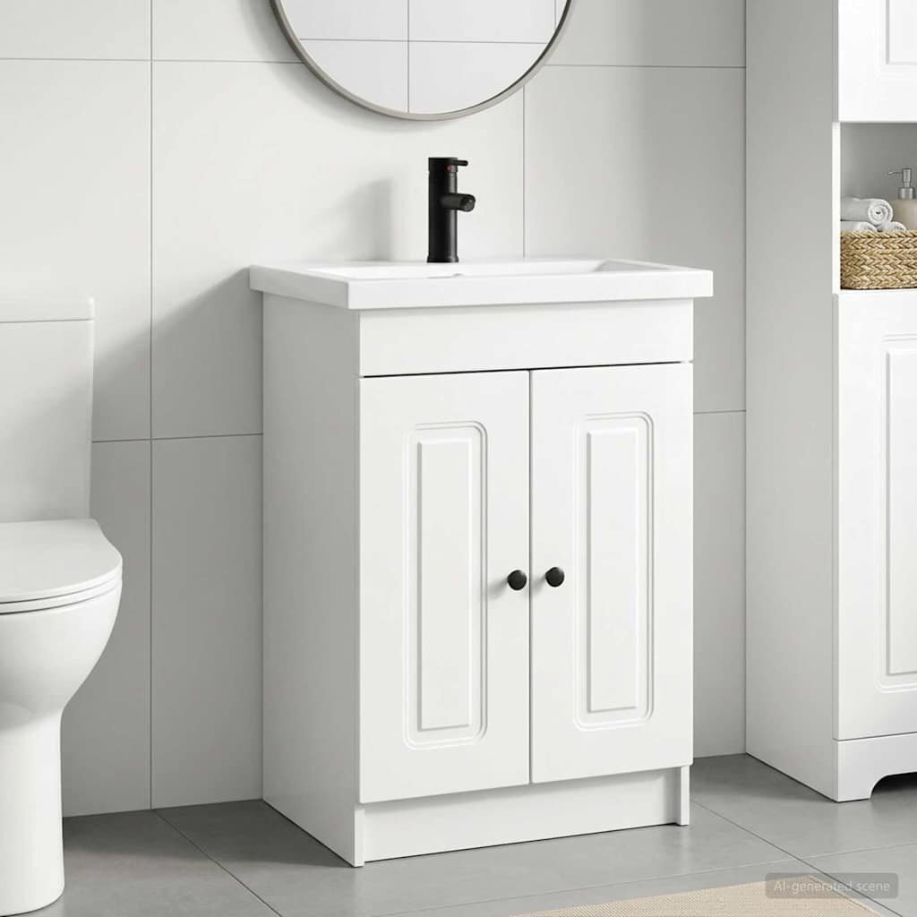vidaXL Комплект мебели за баня Бял гланц 56 x 375 x 81 см