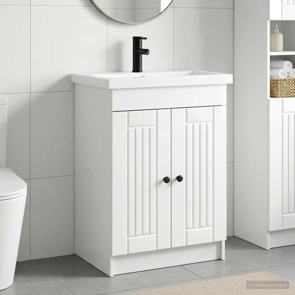 vidaXL Комплект мебели за баня Бял гланц 56 x 375 x 81 см