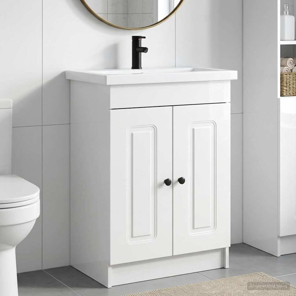 vidaXL Комплект мебели за баня Бял гланц 785 x 375 x 81 см