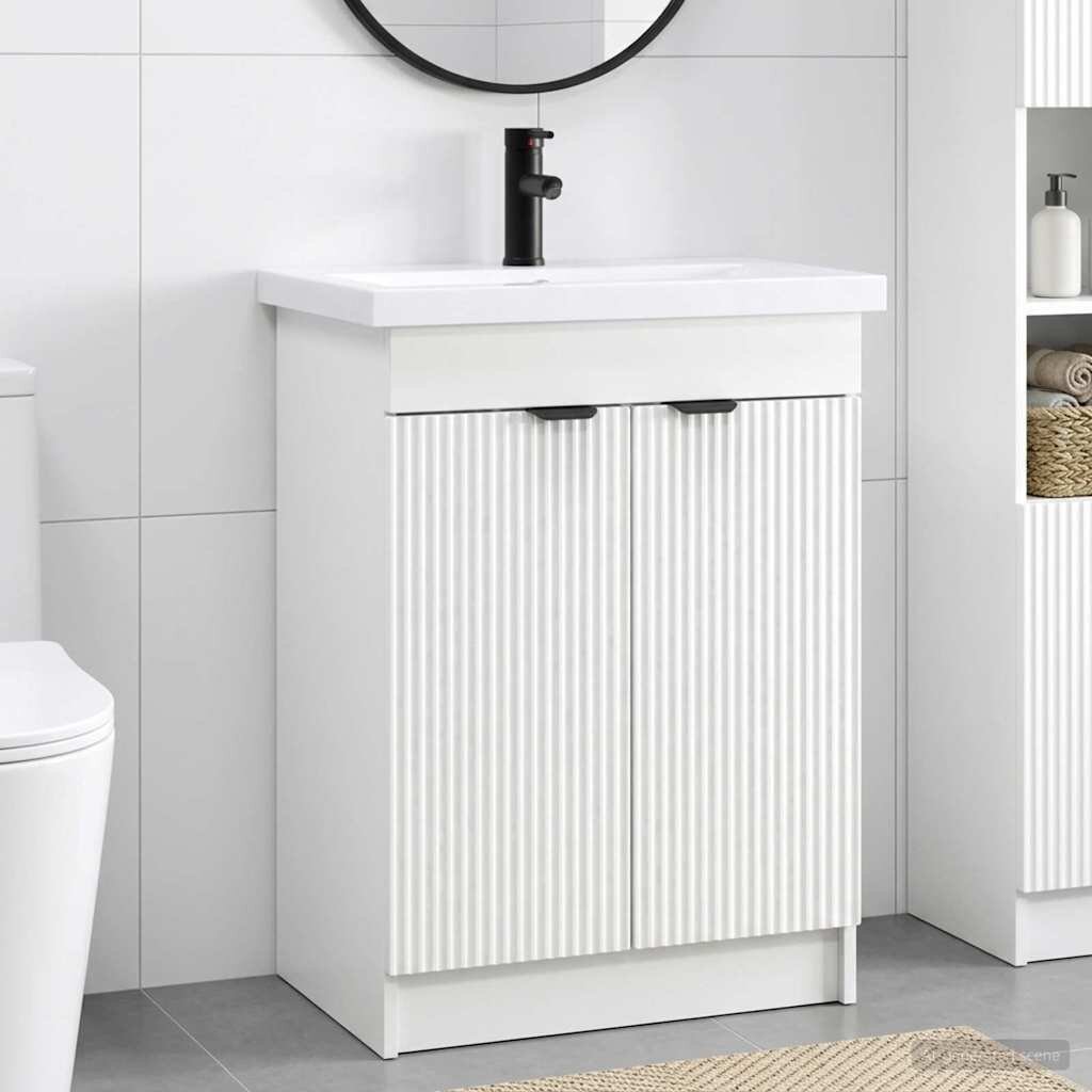 vidaXL Комплект мебели за баня Бяло 56 x 375 x 81 см