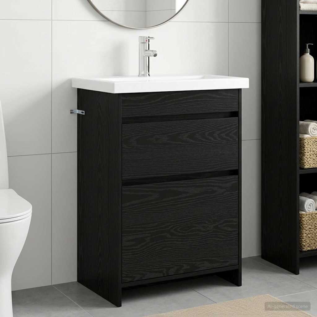 vidaXL Комплект мебели за баня Черен дъб 61 x 40 x 845 см