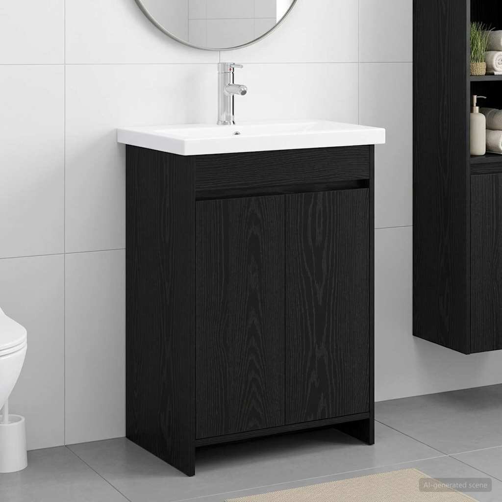 vidaXL Комплект мебели за баня Черен дъб 61 x 40 x 845 см