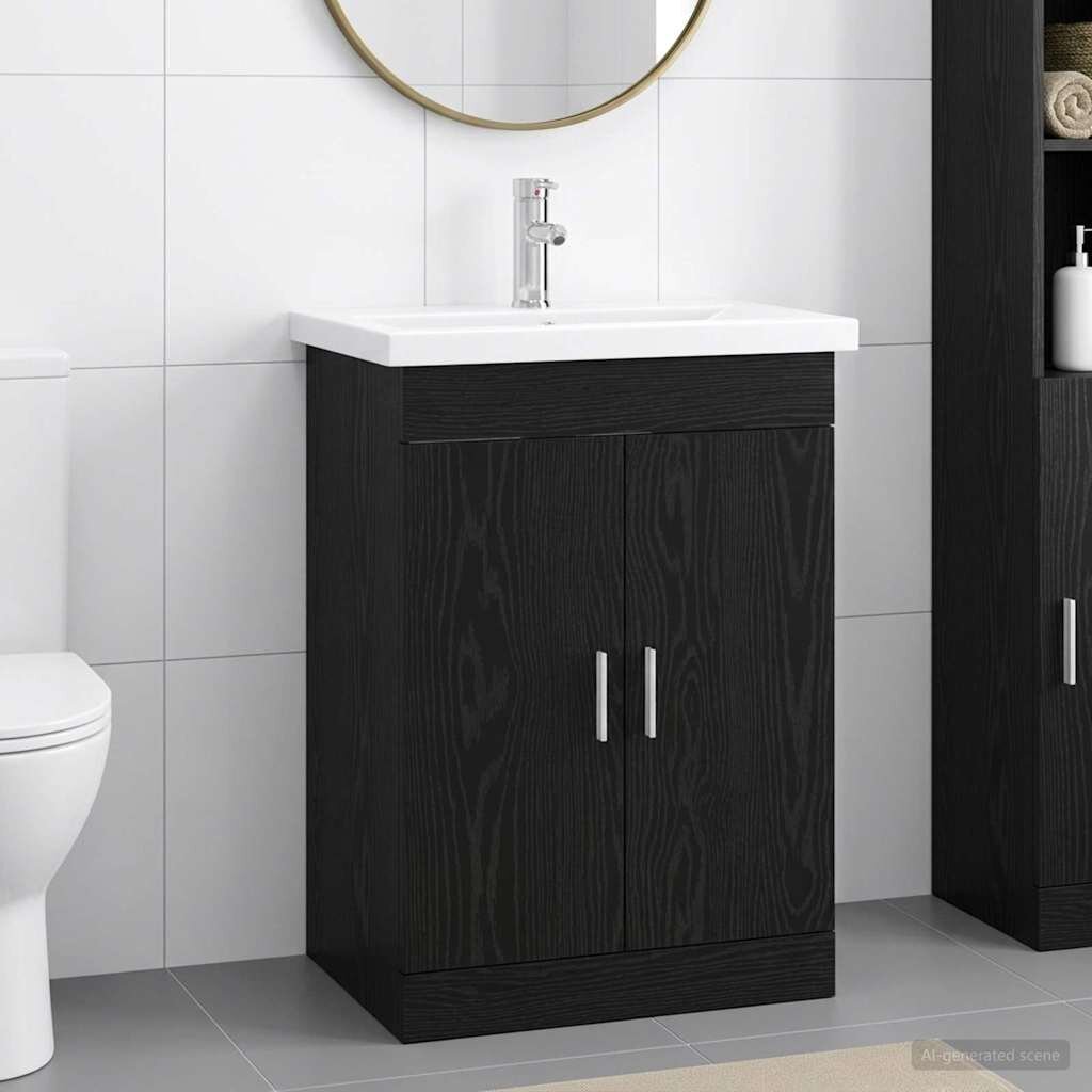 vidaXL Комплект мебели за баня Черен дъб 61 x 40 x 845 см