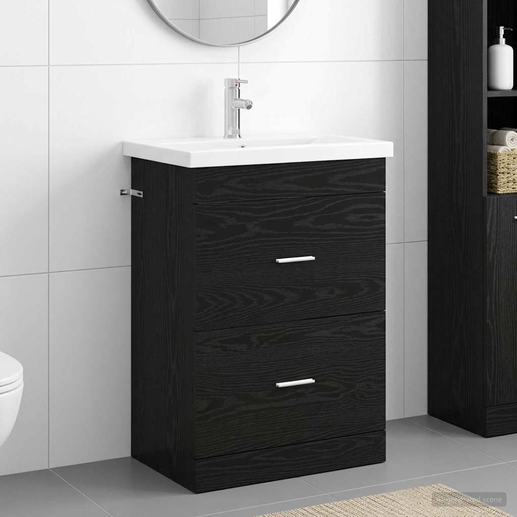 vidaXL Комплект мебели за баня Черен дъб 61 x 40 x 845 см