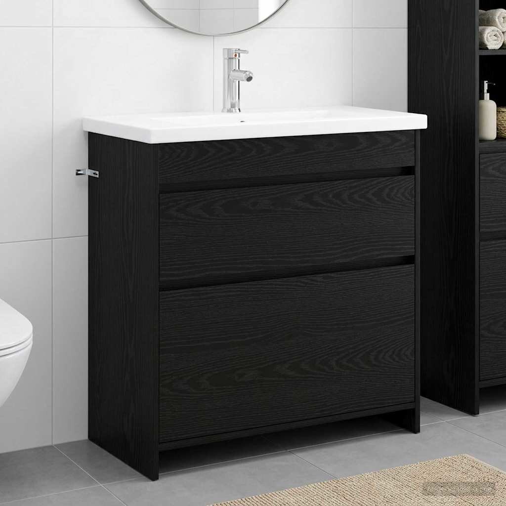 vidaXL Комплект мебели за баня Черен дъб 81 x 40 x 845 см