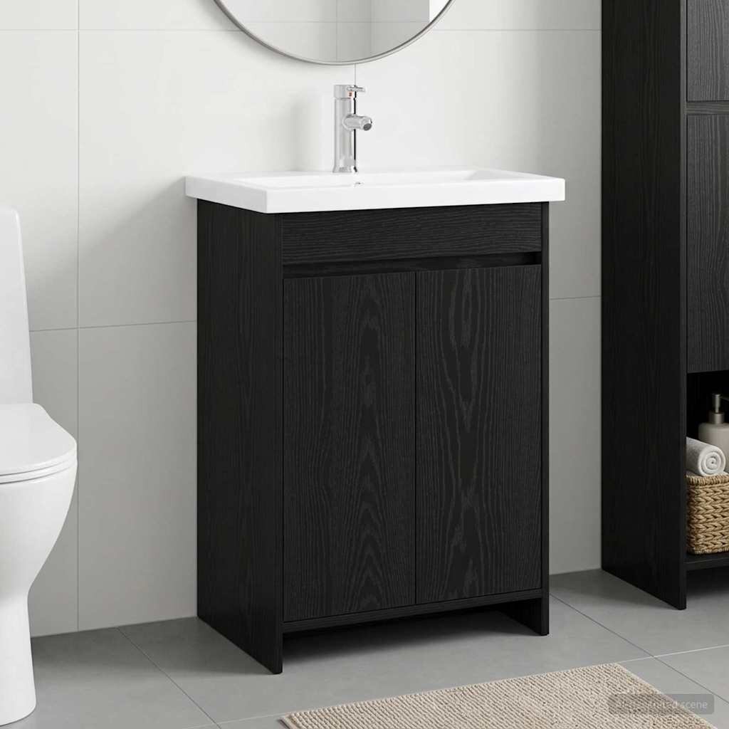 vidaXL Комплект мебели за баня Черен дъб 81 x 40 x 845 см