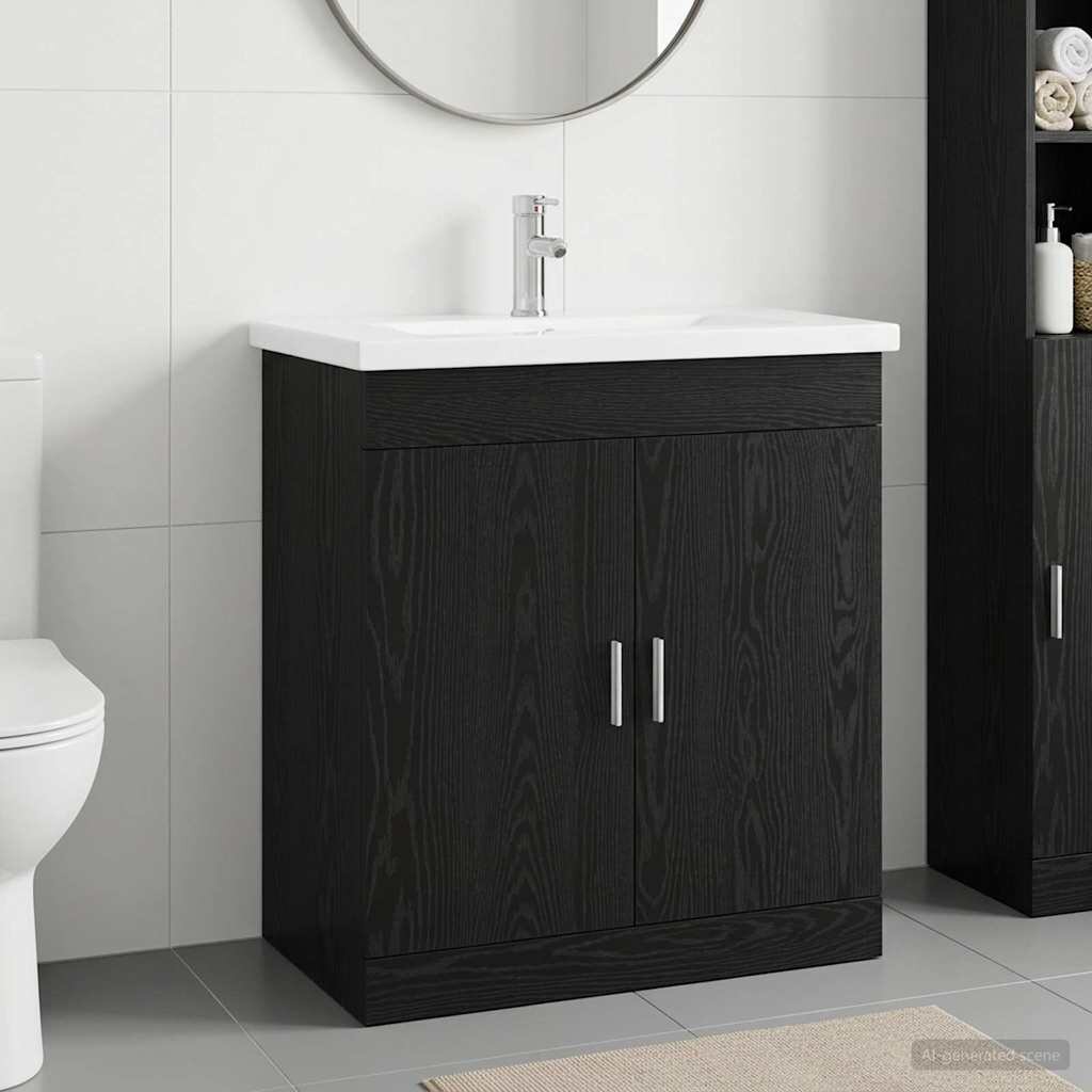vidaXL Комплект мебели за баня Черен дъб 81 x 40 x 845 см