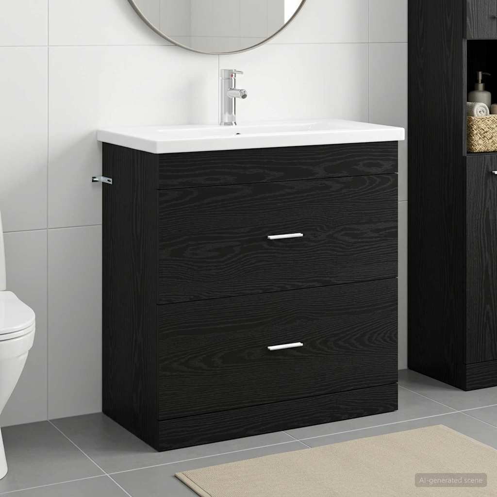 vidaXL Комплект мебели за баня Черен дъб 81 x 40 x 845 см