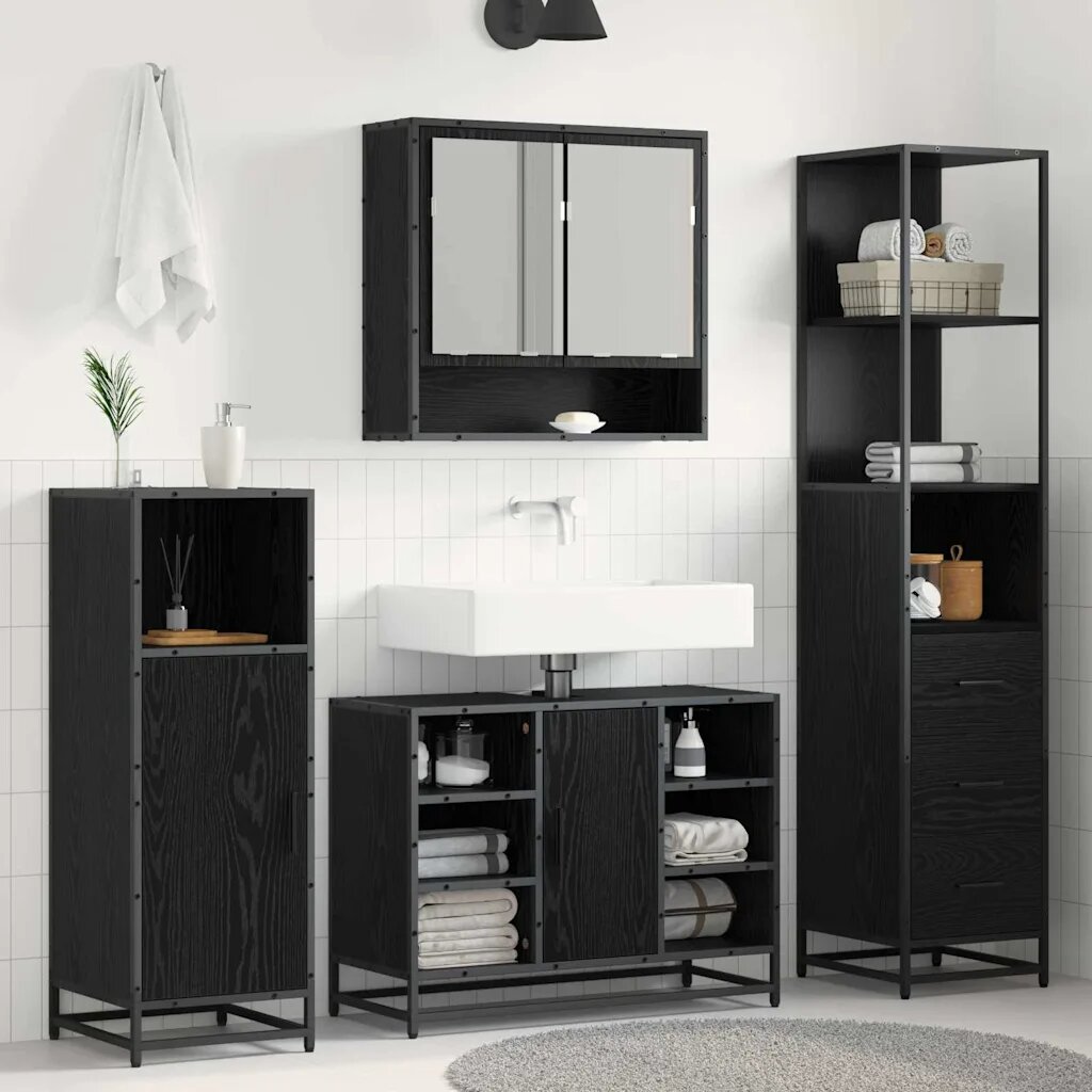 vidaXL Комплект мебели за баня Черния дъб 35 x 375 x 166 см
