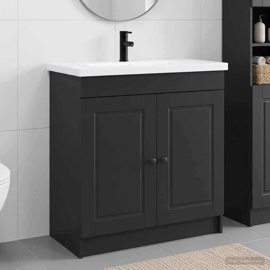 vidaXL Комплект мебели за баня Черно 785 x 375 x 81 см