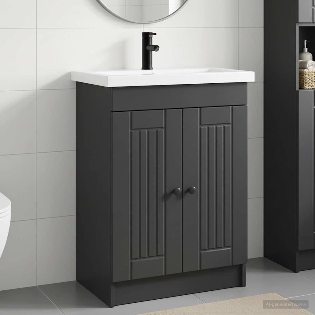 vidaXL Комплект мебели за баня Черно 785 x 375 x 81 см
