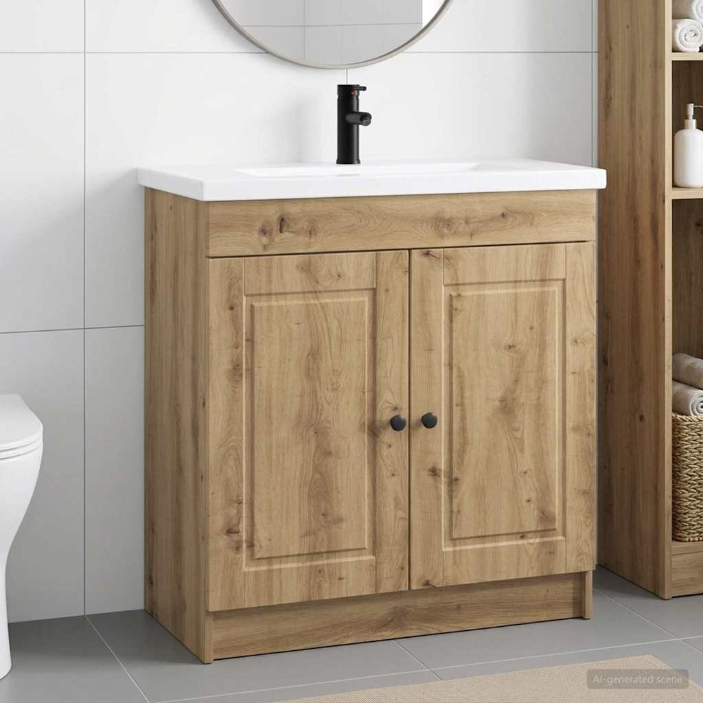 vidaXL Комплект мебели за баня Дъб артизан 56 x 375 x 81 см