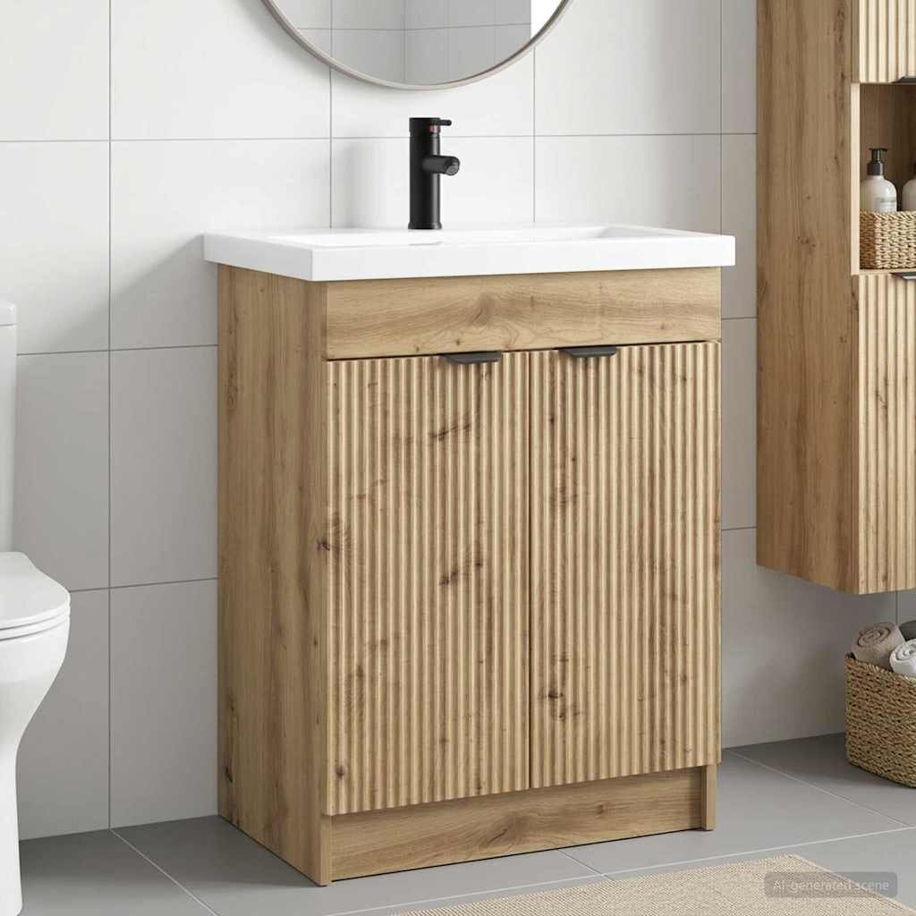 vidaXL Комплект мебели за баня Дъб артизан 56 x 375 x 81 см