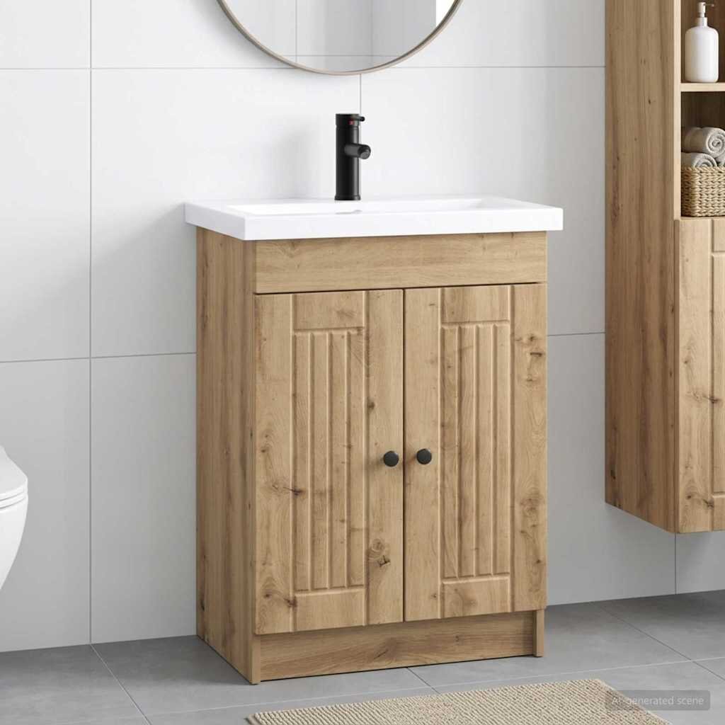 vidaXL Комплект мебели за баня Дъб артизан 56 x 375 x 81 см