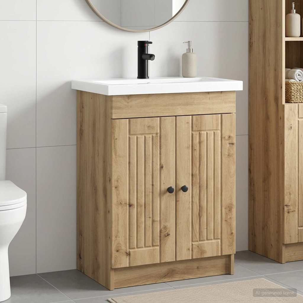 vidaXL Комплект мебели за баня Дъб артизан 785 x 375 x 81 см