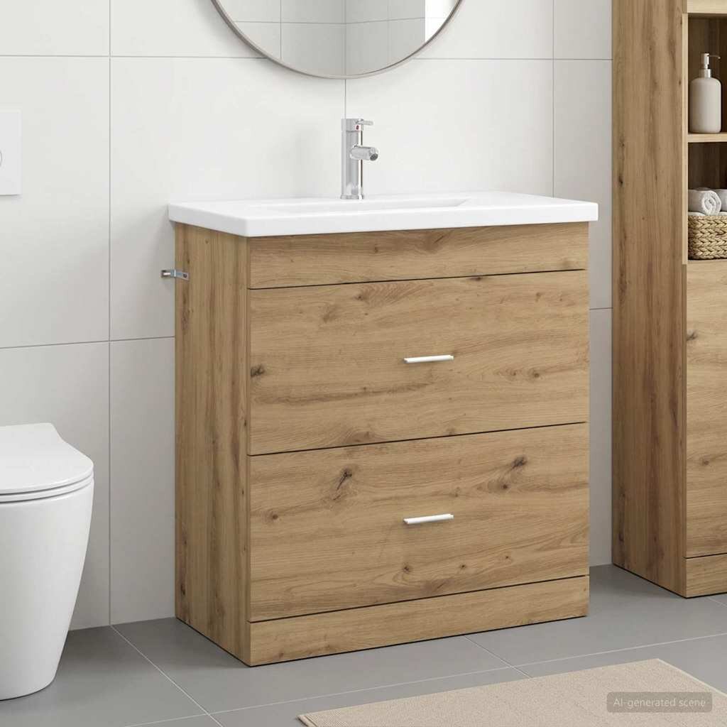 vidaXL Комплект мебели за баня Дъб артизан 81 x 40 x 845 см