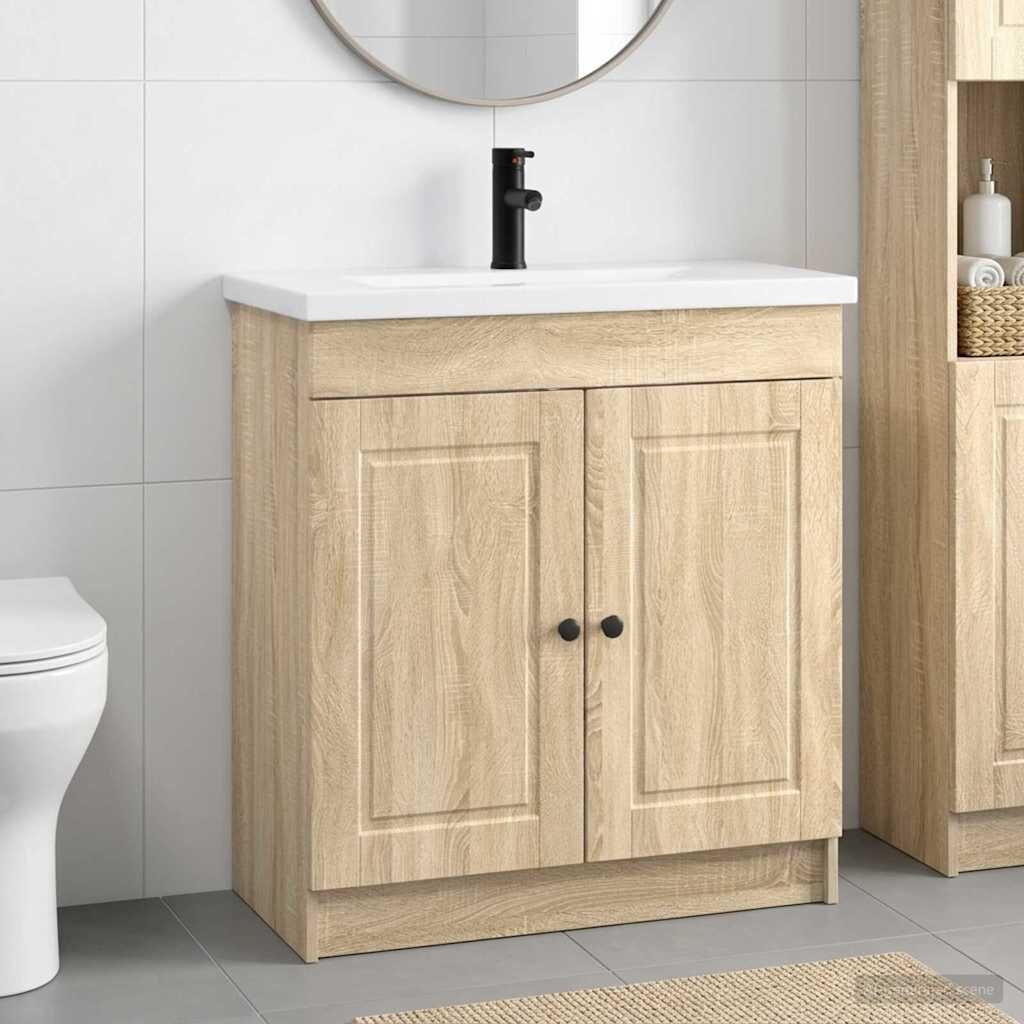 vidaXL Комплект мебели за баня Дъб сонома 56 x 375 x 81 см