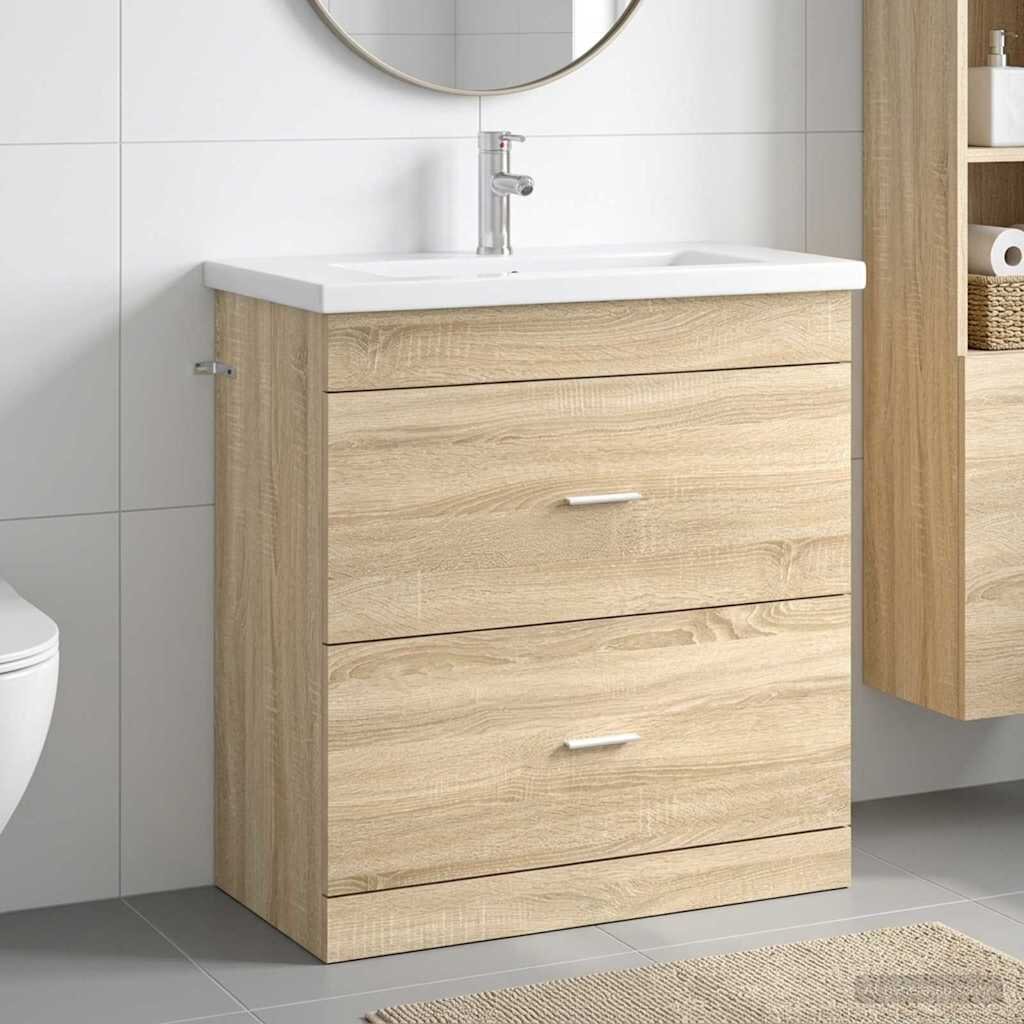 vidaXL Комплект мебели за баня Дъб сонома 81 x 40 x 845 см