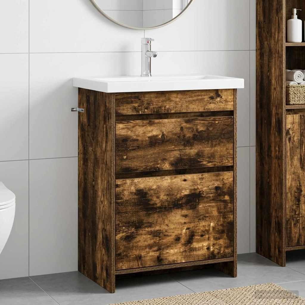 vidaXL Комплект мебели за баня Опушен дъб 61 x 40 x 845 см