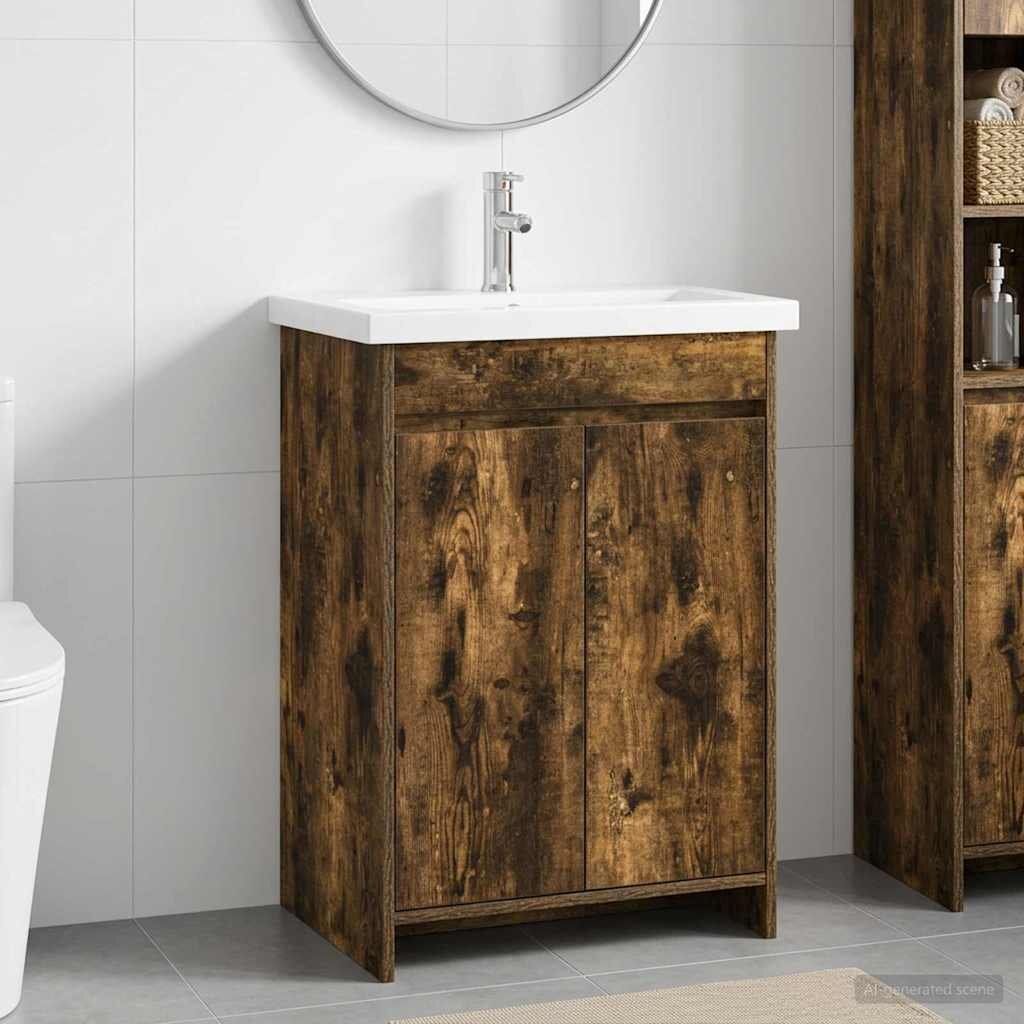 vidaXL Комплект мебели за баня Опушен дъб 61 x 40 x 845 см