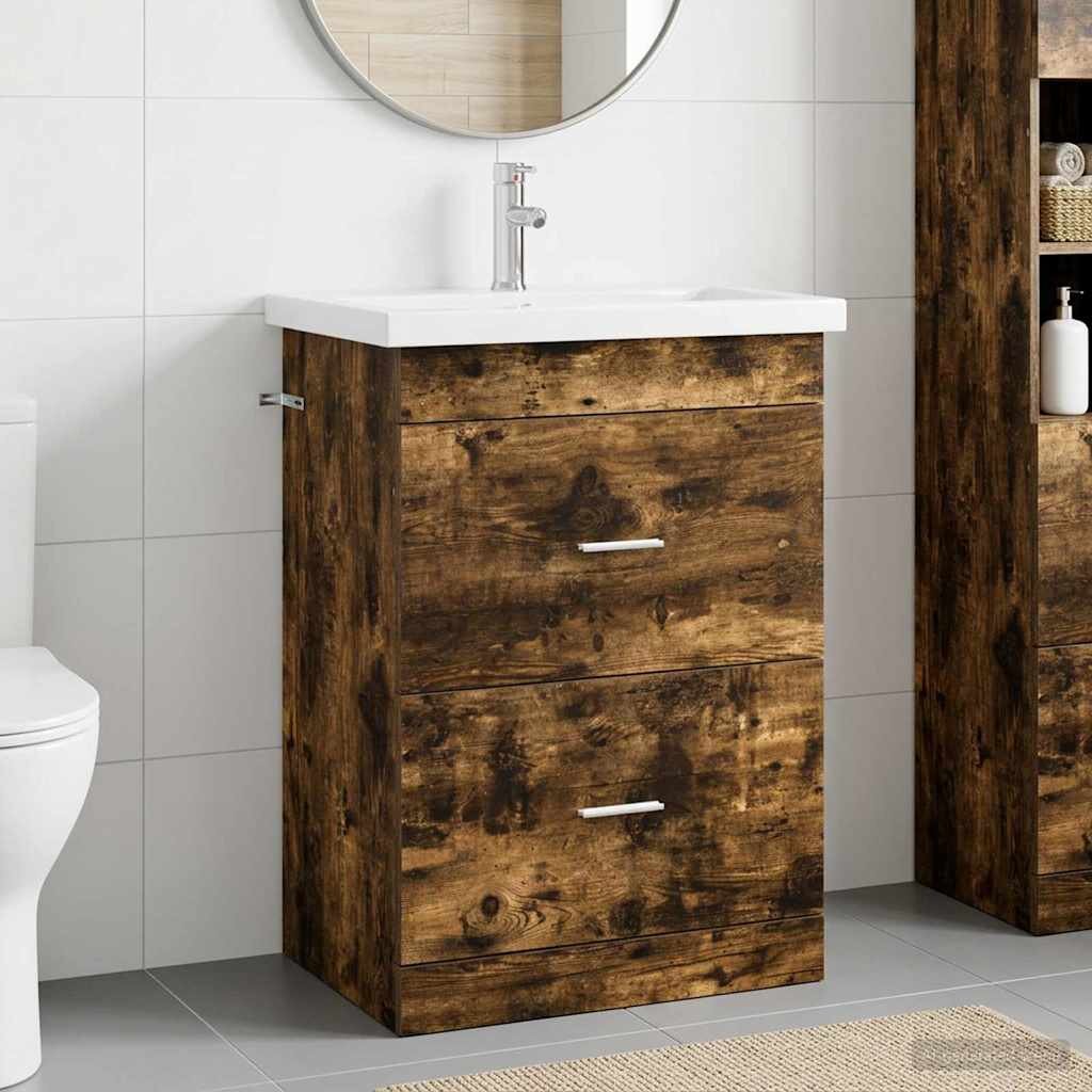 vidaXL Комплект мебели за баня Опушен дъб 61 x 40 x 845 см