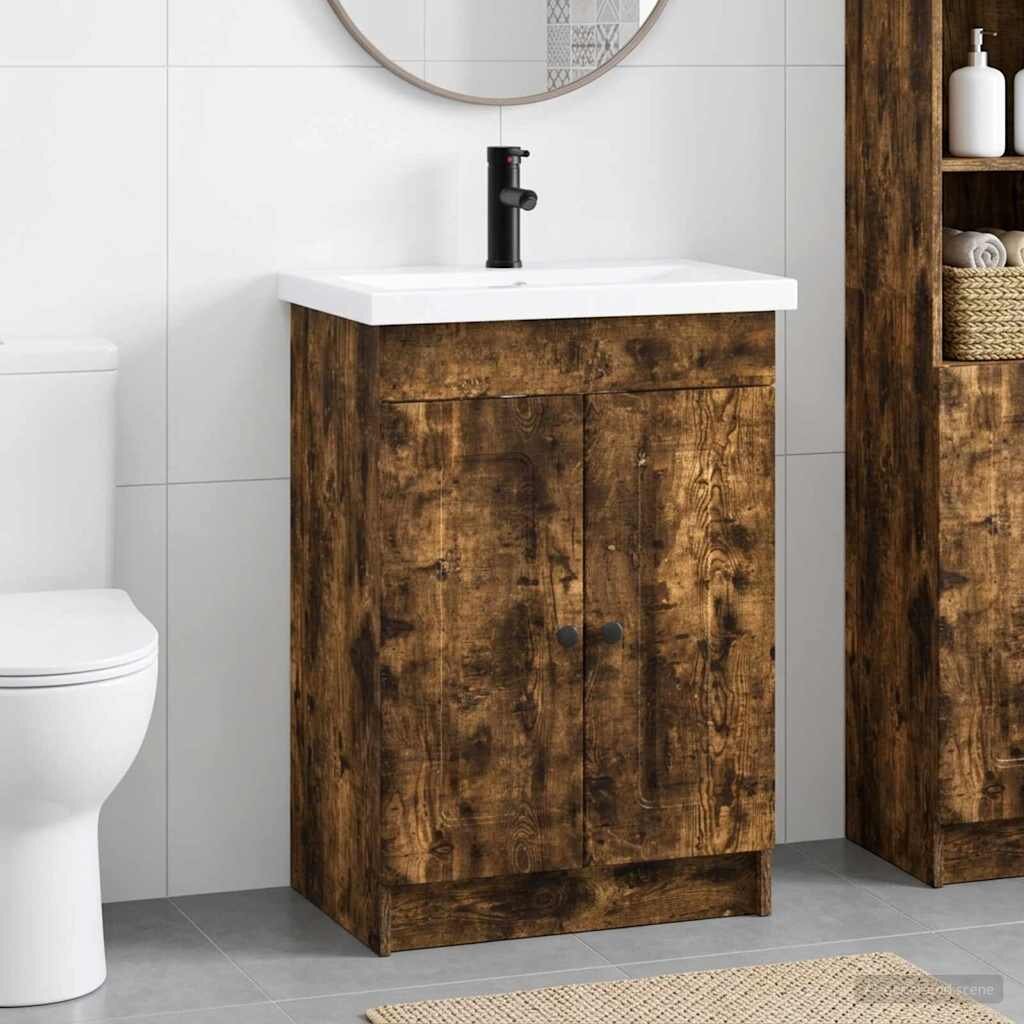 vidaXL Комплект мебели за баня Опушен дъб 785 x 375 x 81 cm