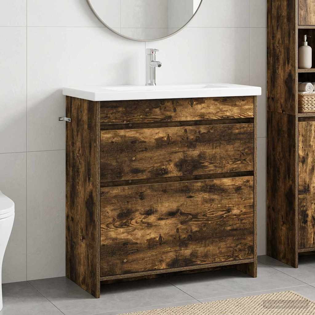 vidaXL Комплект мебели за баня Опушен дъб 81 x 40 x 845 см