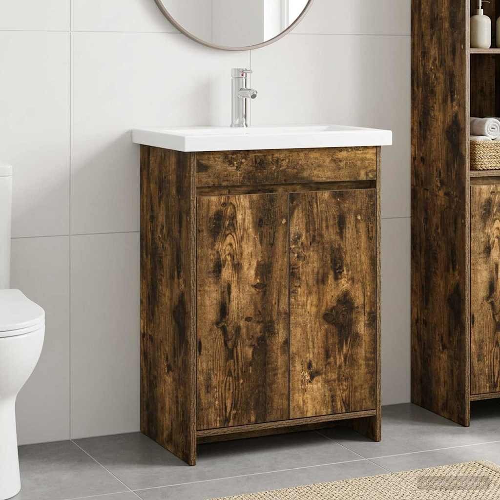 vidaXL Комплект мебели за баня Опушен дъб 81 x 40 x 845 см