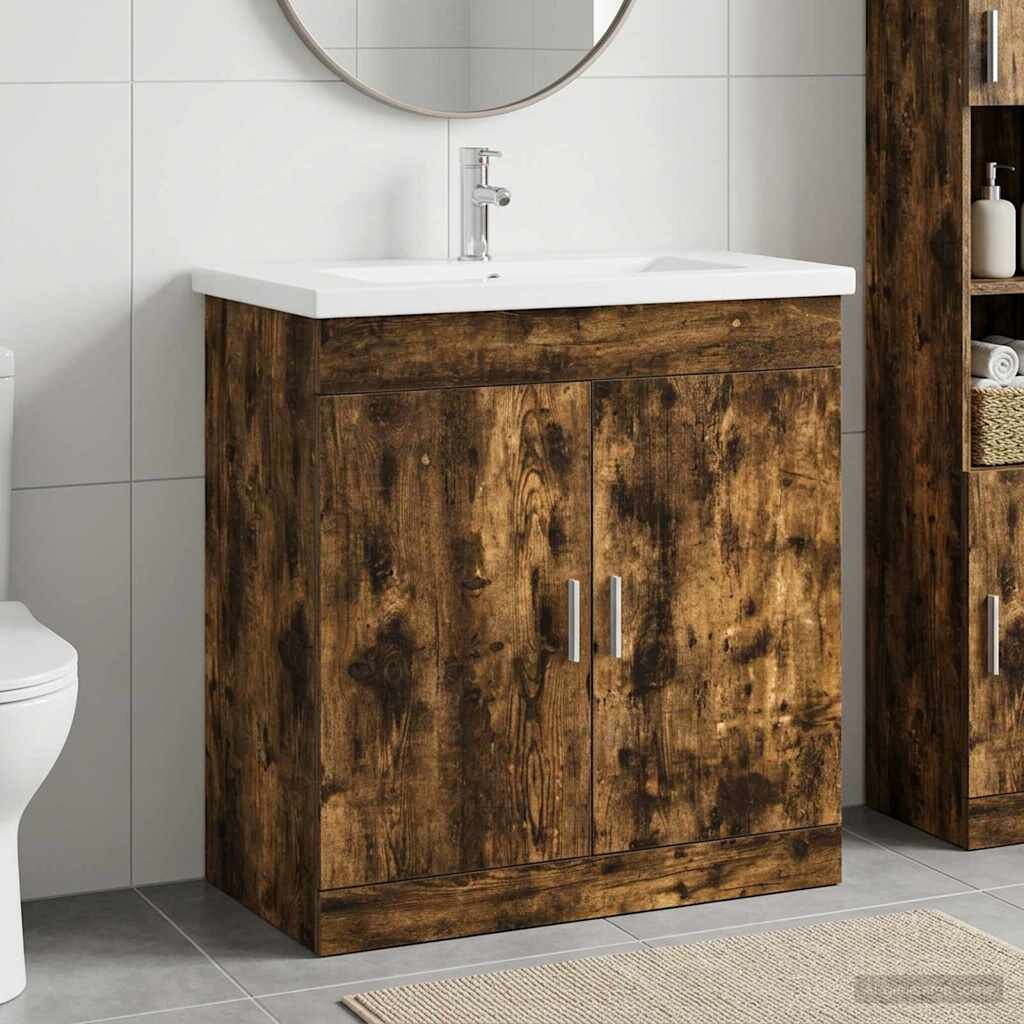 vidaXL Комплект мебели за баня Опушен дъб 81 x 40 x 845 см