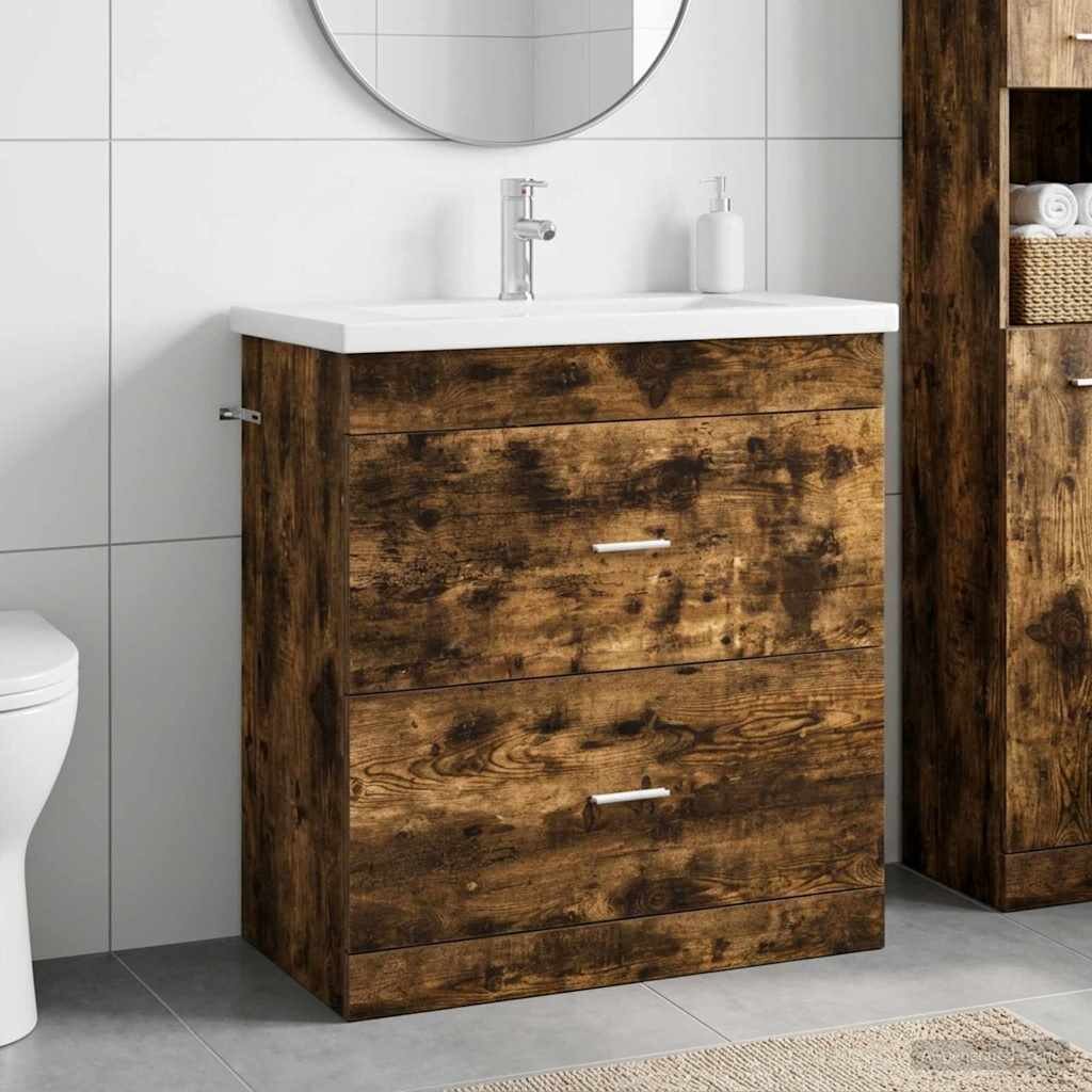 vidaXL Комплект мебели за баня Опушен дъб 81 x 40 x 845 см