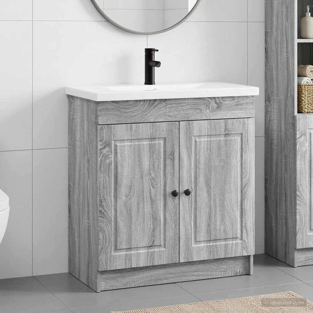vidaXL Комплект мебели за баня Сив Сонома 56 x 375 x 81 см