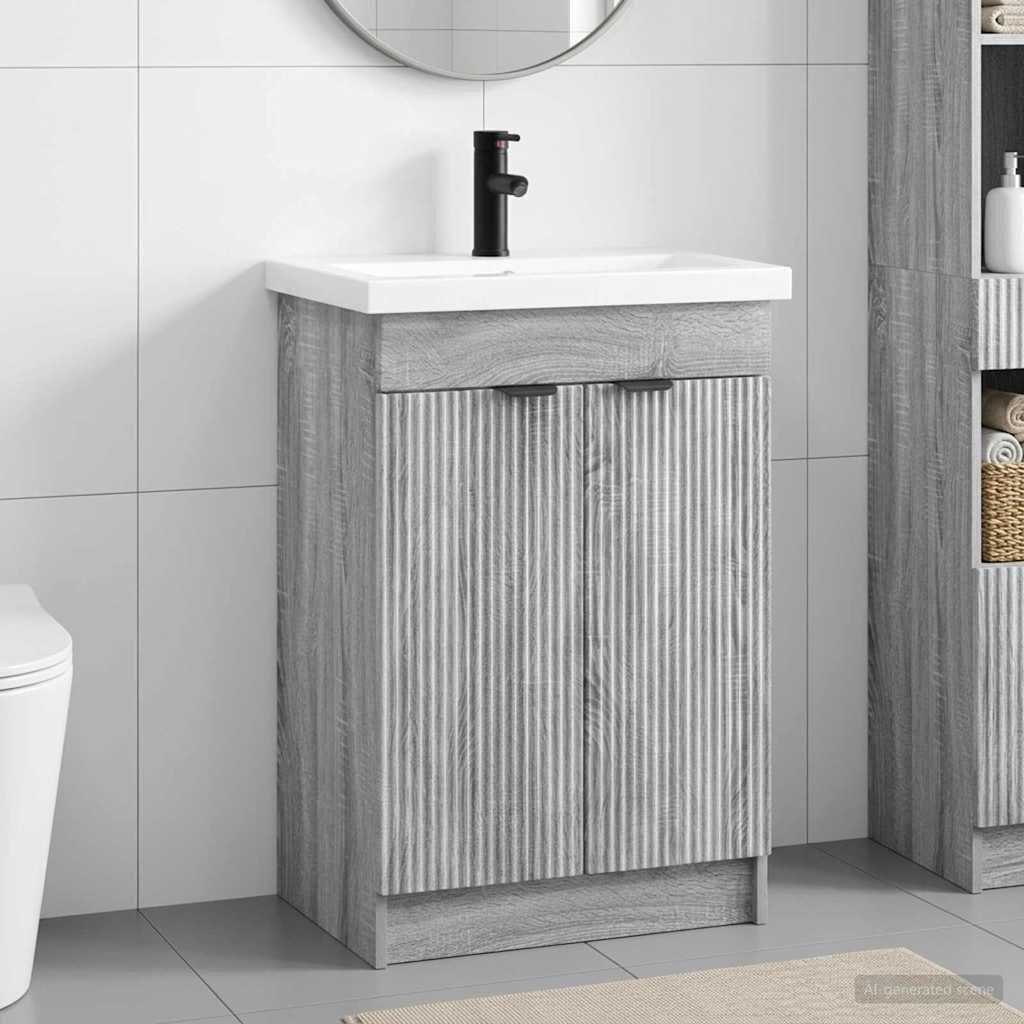 vidaXL Комплект мебели за баня Сив Сонома 56 x 375 x 81 см