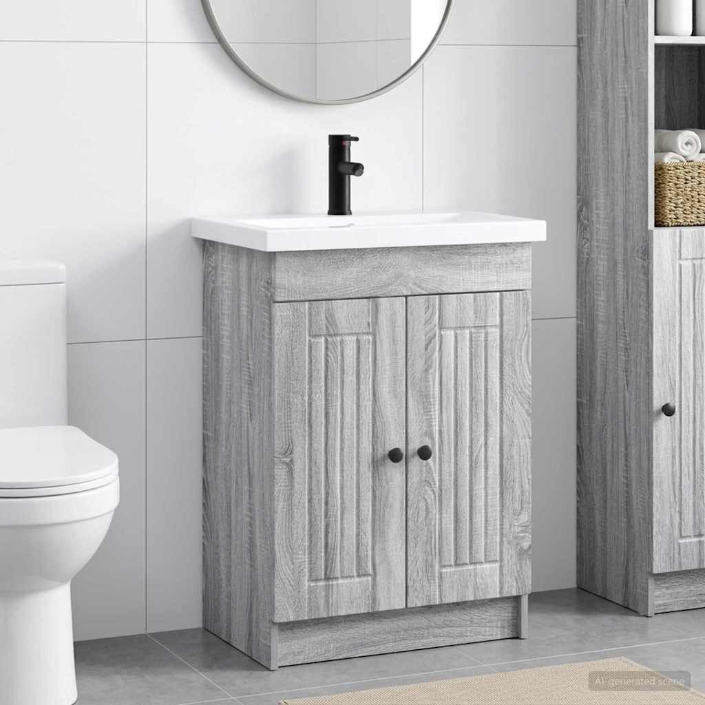 vidaXL Комплект мебели за баня Сив Сонома 56 x 375 x 81 см