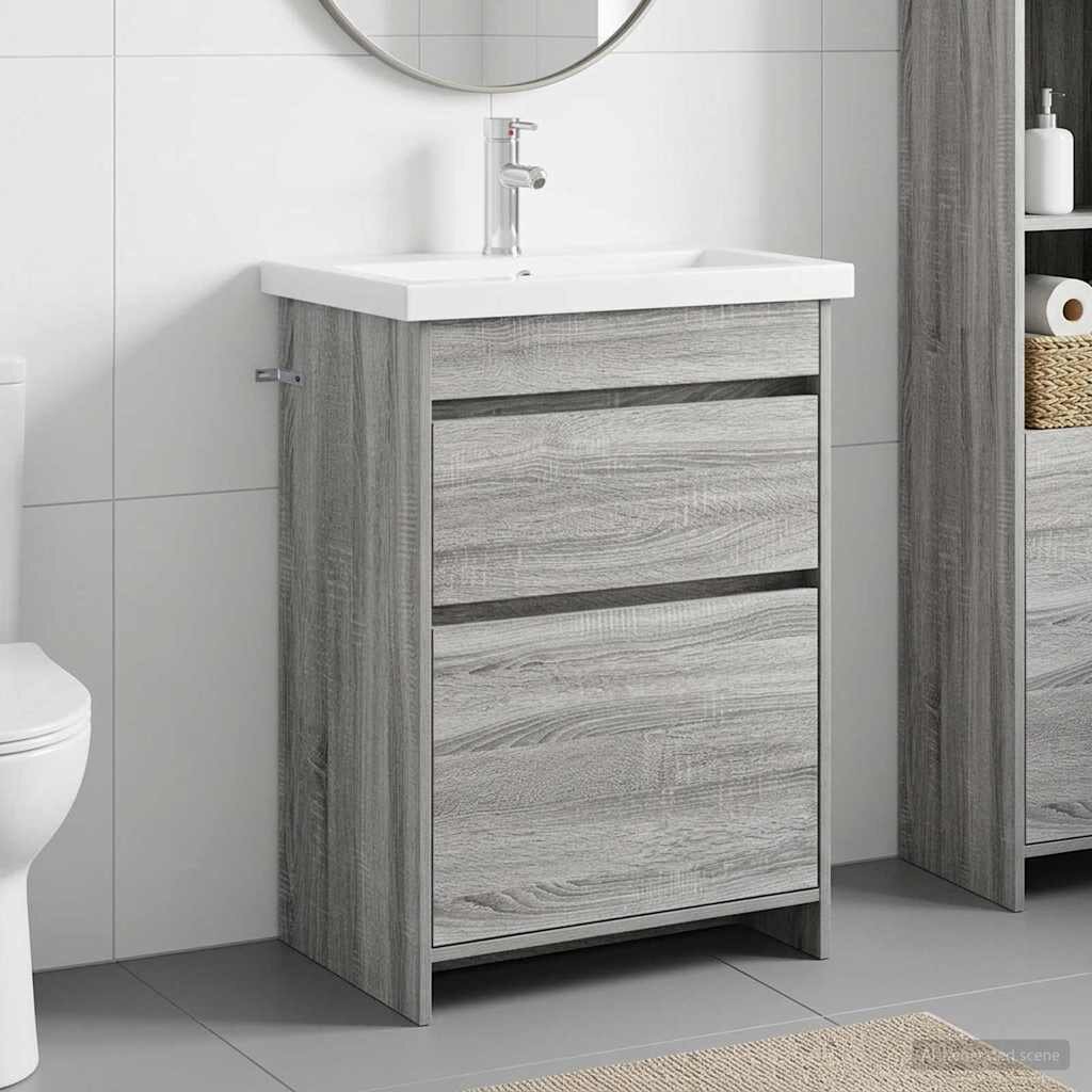 vidaXL Комплект мебели за баня Сив Сонома 61 x 40 x 845 см