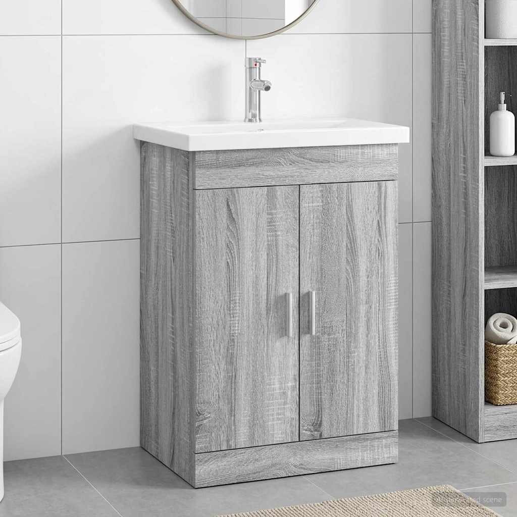 vidaXL Комплект мебели за баня Сив Сонома 61 x 40 x 845 см