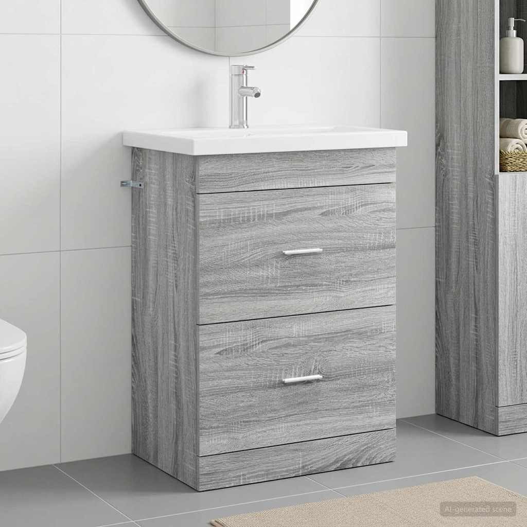 vidaXL Комплект мебели за баня Сив Сонома 61 x 40 x 845 см