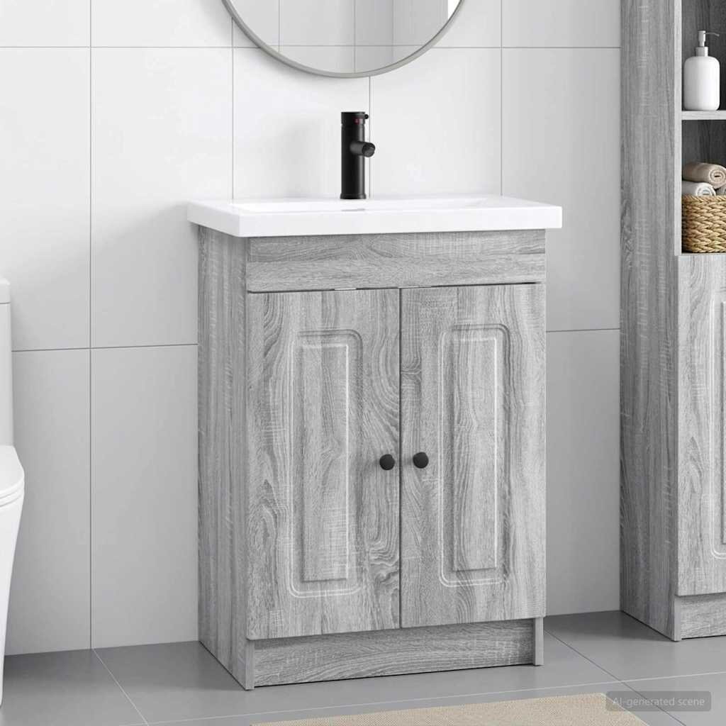 vidaXL Комплект мебели за баня Сив Сонома 785 x 375 x 81 см
