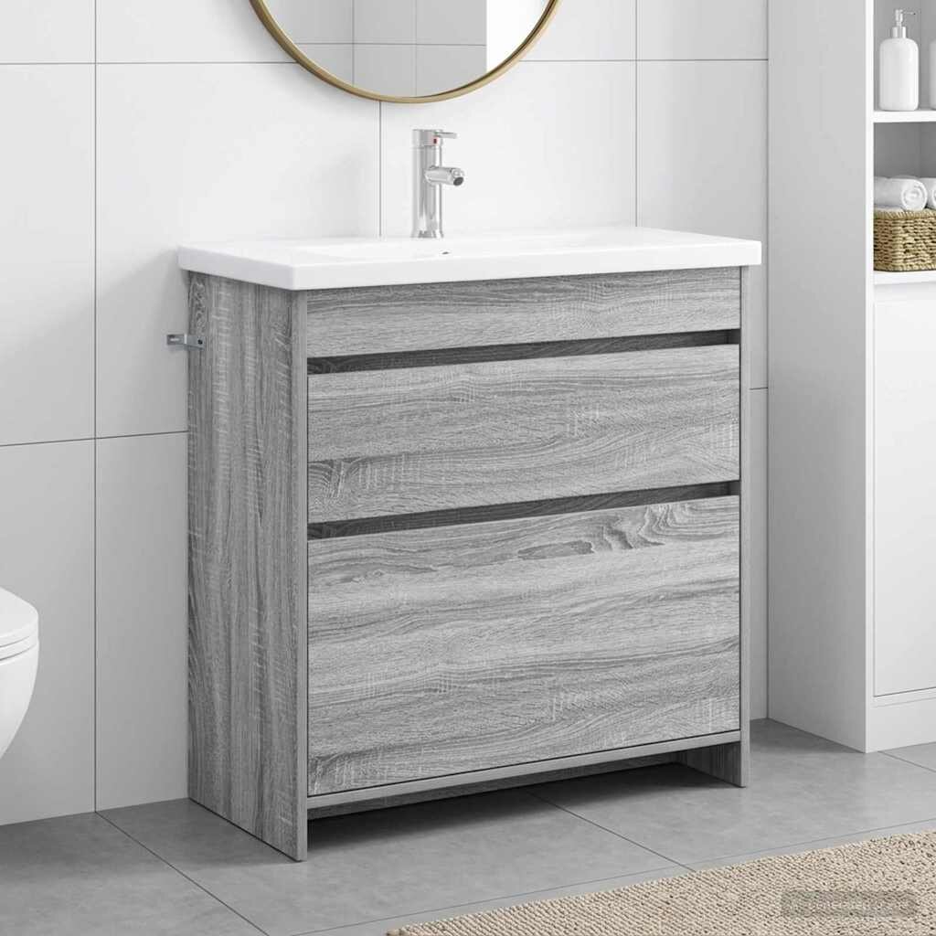 vidaXL Комплект мебели за баня Сив Сонома 81 x 40 x 845 см