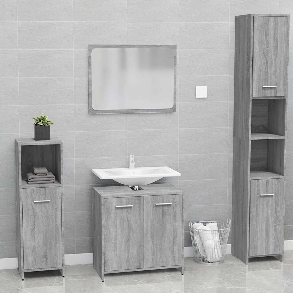 vidaXL Комплект мебели за баня сив сонома инженерно дърво