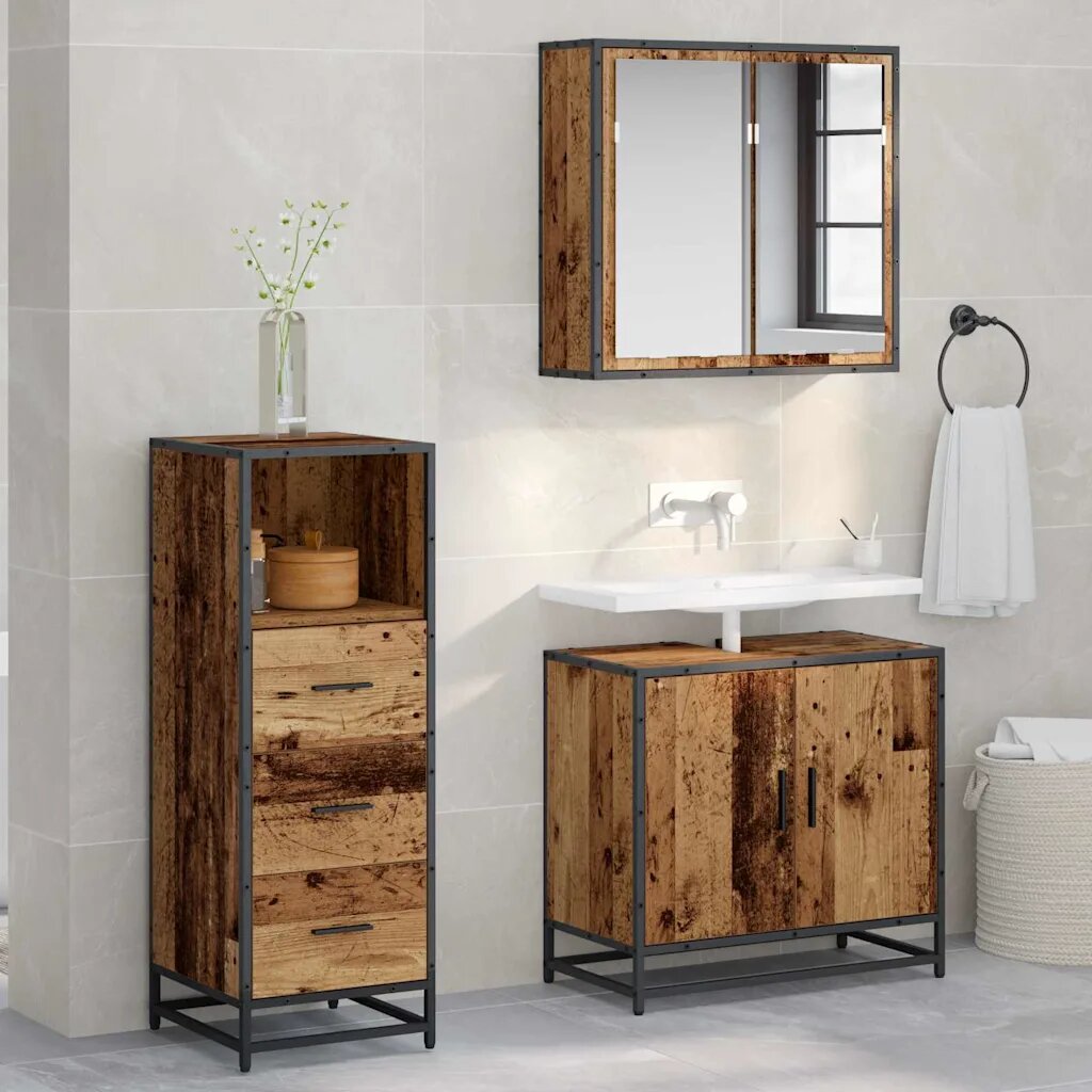 vidaXL Комплект мебели за баня Старо дърво 35 x 375 x 100 см