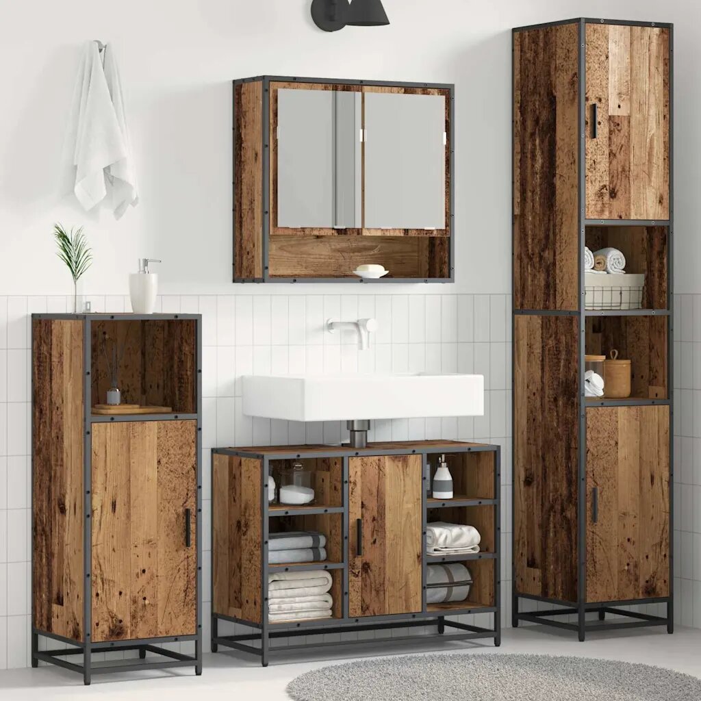 vidaXL Комплект мебели за баня Старо дърво 35 x 375 x 1885 см
