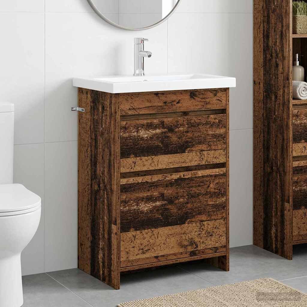 vidaXL Комплект мебели за баня Старо дърво 61 x 40 x 845 см