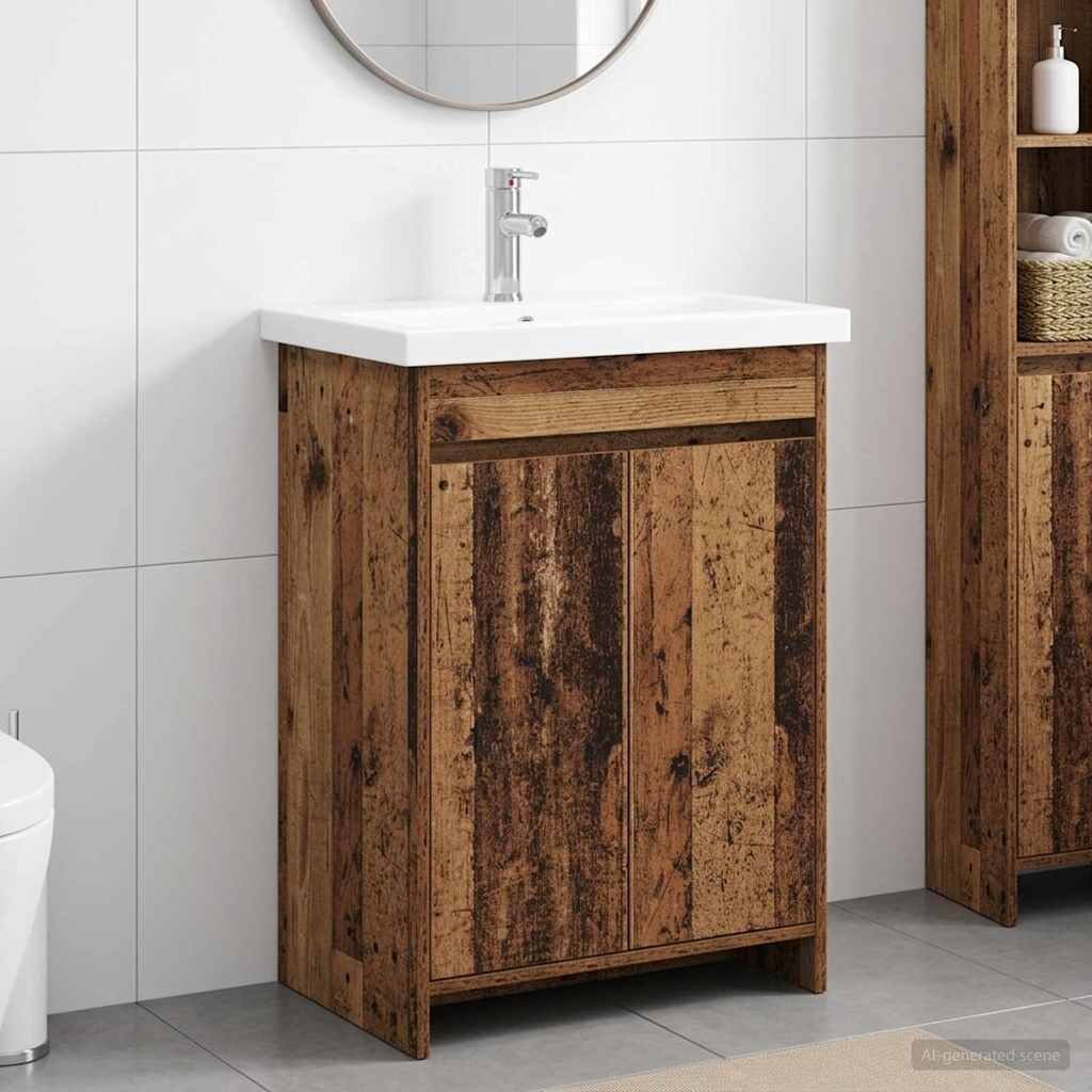 vidaXL Комплект мебели за баня Старо дърво 61 x 40 x 845 см