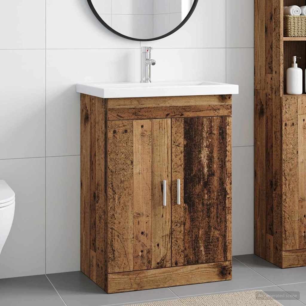 vidaXL Комплект мебели за баня Старо дърво 61 x 40 x 845 см