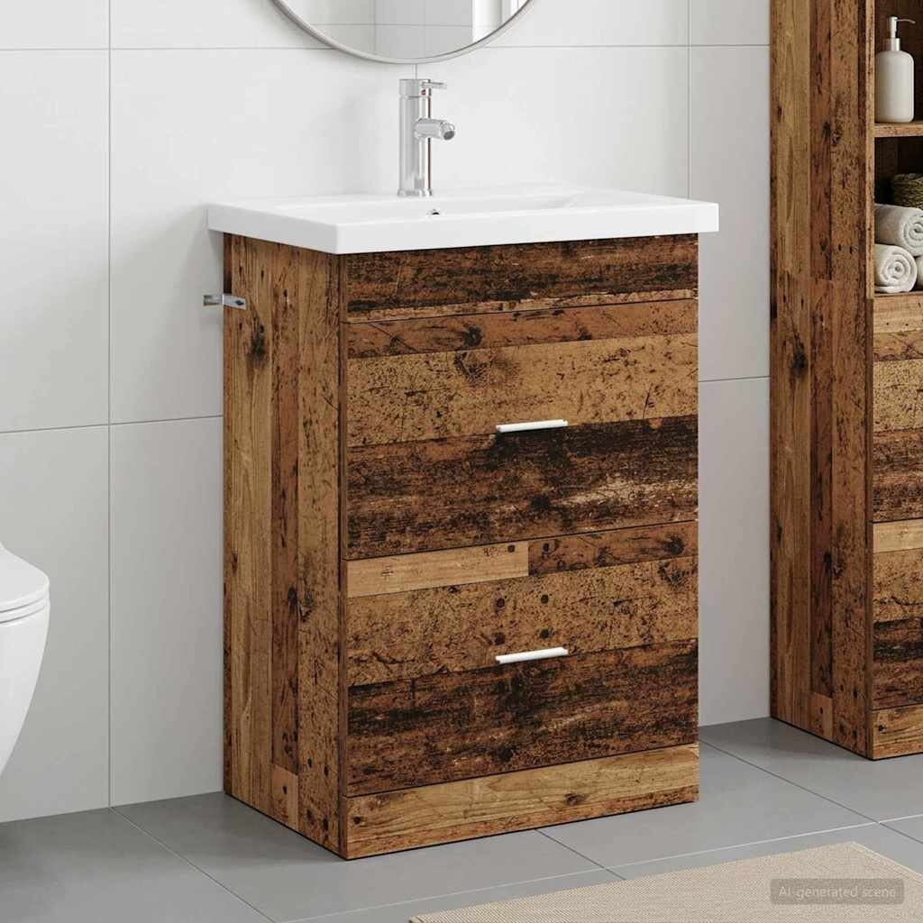 vidaXL Комплект мебели за баня Старо дърво 61 x 40 x 845 см